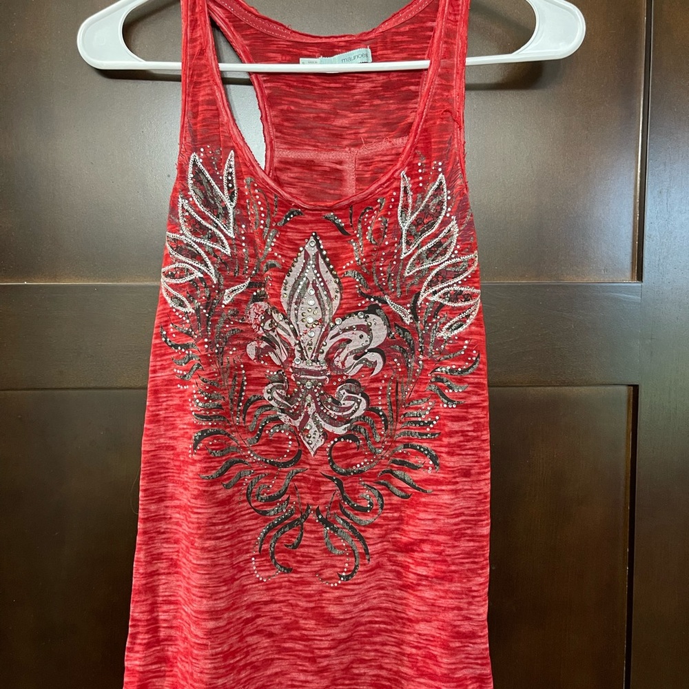Maurices S tank top, red, jewels